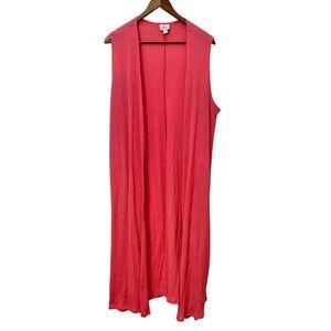 LuLaRoe Joy Pink Coral Ribbed Knit Maxi Vest Duster Cardigan Size‎ L